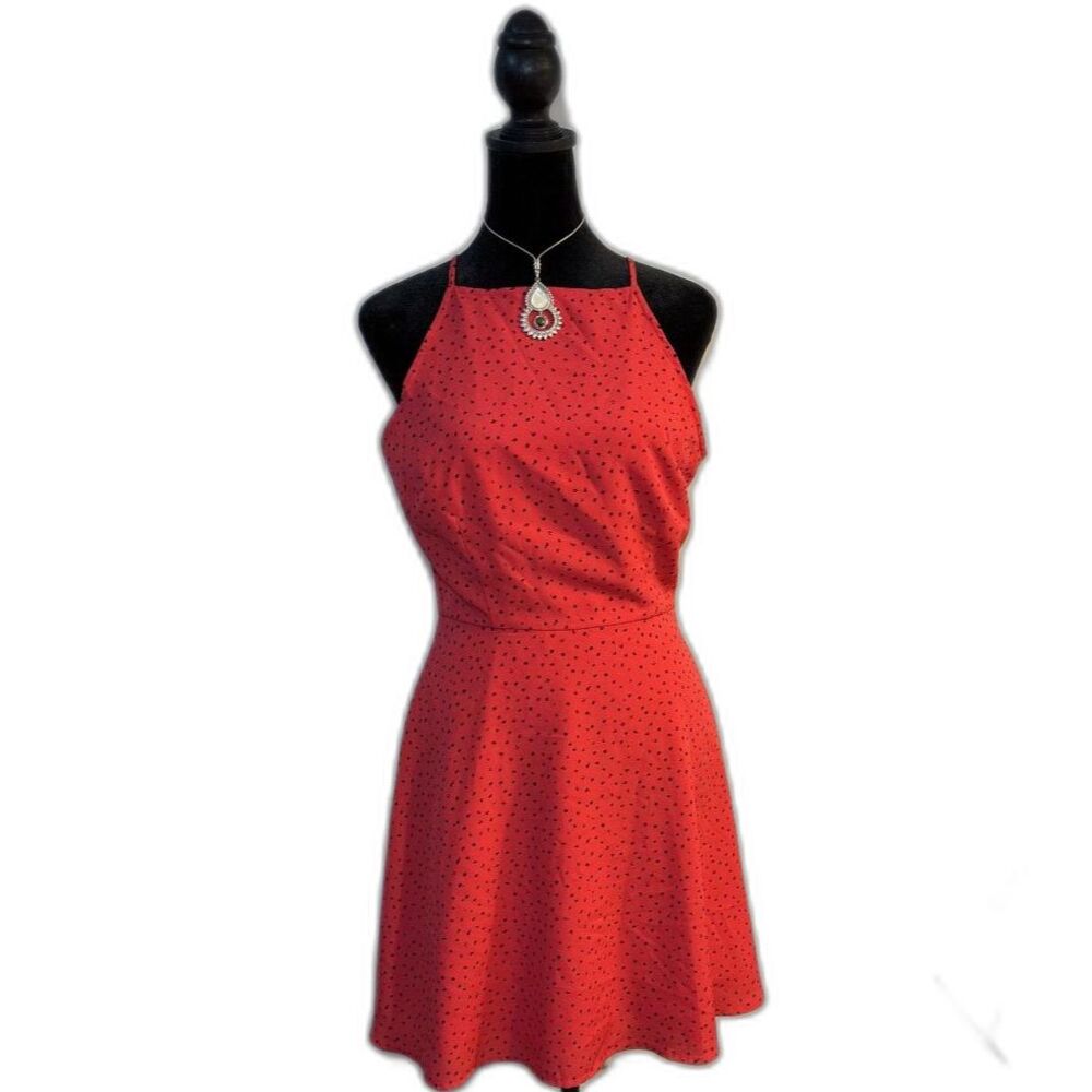 BB Dakota Red Strawberry Print Mini Dress — Fit-and-Flare, Cottagecore, Halter